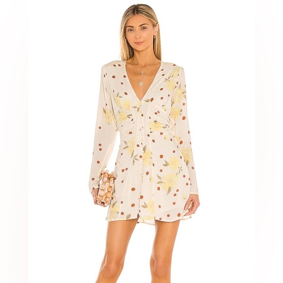 Free People Dresses & Skirts - Free People - Date Night Mini Dress in Sunshine Combo - Polka Dot Long Sleeve